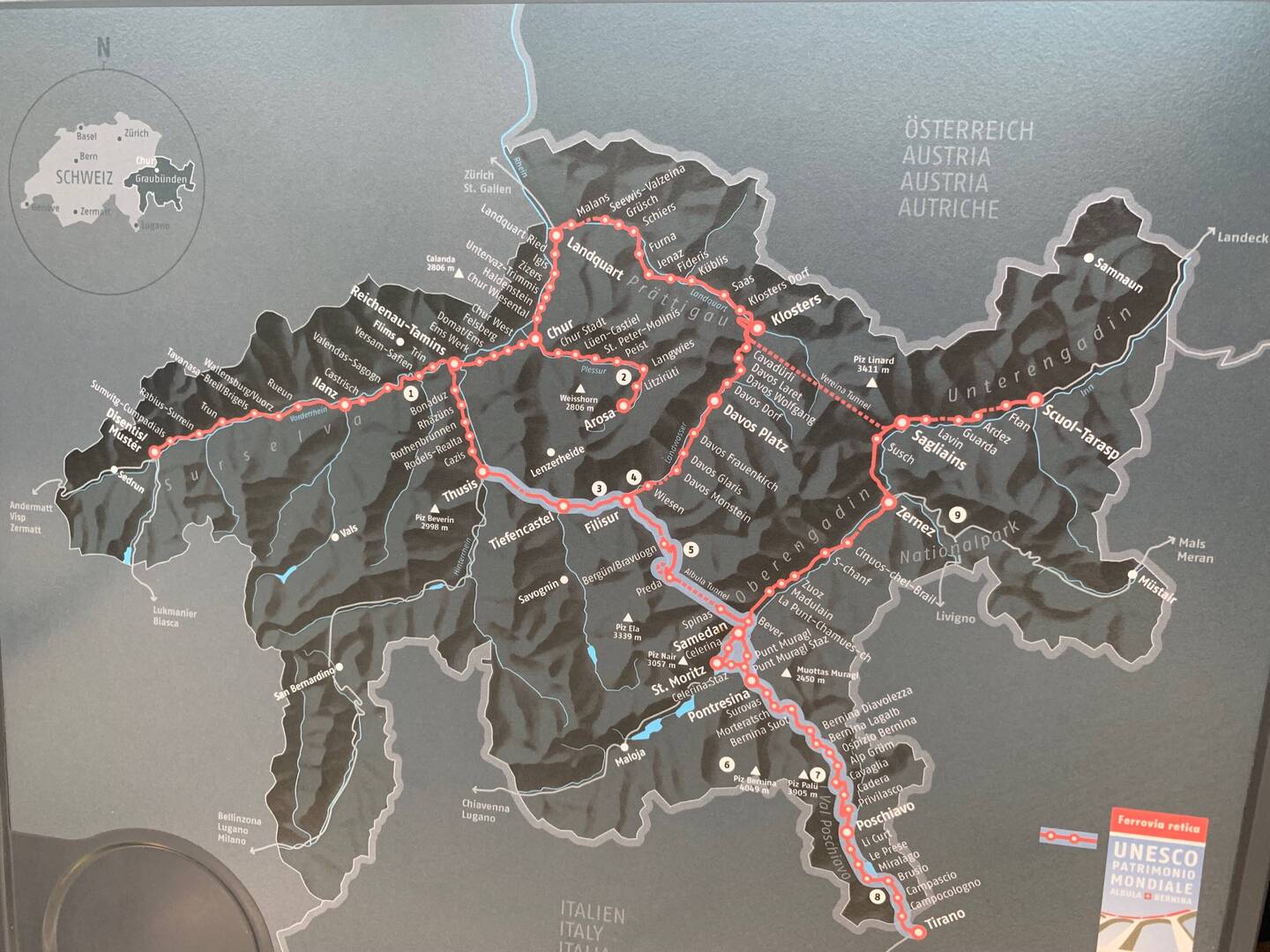 Map from St. Moritza to Chur, our first stop, then on to Zurich