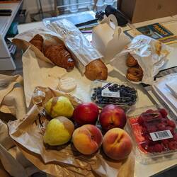 Market day score, the baguette is still warm! Apple tart in box