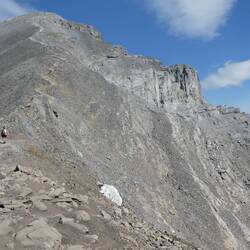 The final scree climb to the summit