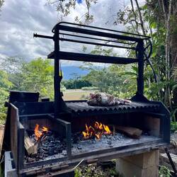 Deer slow cooking in the fire, it was delicious