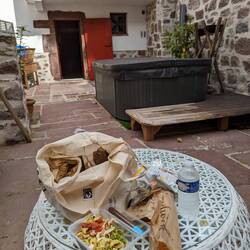 Alfresco lunch in hotel backyard