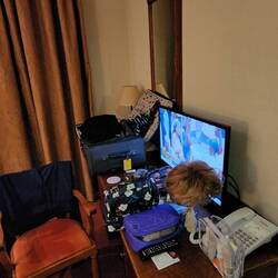 My Very Messy Desk at the Daugirdas Hotel in Kaunas