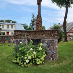 An icon outside The back of St. Peter and Paul's Church in Panevėžys