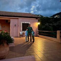 Boys in front of our 'apartment' in Axos