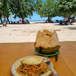 Noch ein letztes Mal Kokosnuss und Nasi Goreng (2,50€)😇 Man gewöhnt sich langsam an Reis😂