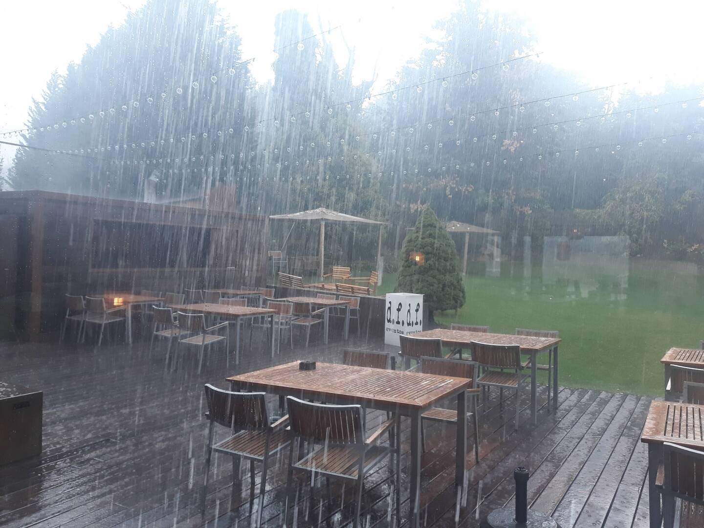 Tropical rainstorm at hotel