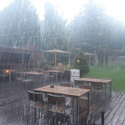 Tropical rainstorm at hotel