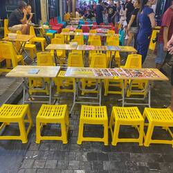 Little plastic chairs everywhere to sit on