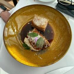 Roasted saddle of lamb, bolognese style aubergine, ricotta and mint