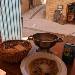 Lentil vegetable soup for lunch in Cirauqui