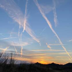 Lines produced by airplanes - apparently due to rare combination of the temperature and clear sky.