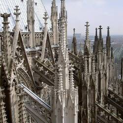 The flying buttresses and pinnacles of the Medieval east end