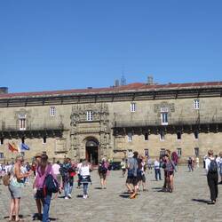 Pilgrims gathering in front of the cathedral
