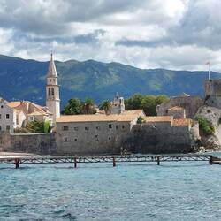 View ofthe Old Town from the walk to the beach