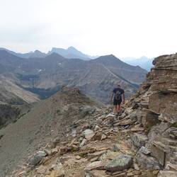 Heading down - the scree slope on the left is where we need to go