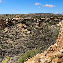 Our first glimpse of some of the ruins from the rim overlook — Hovenweep NM, UT.