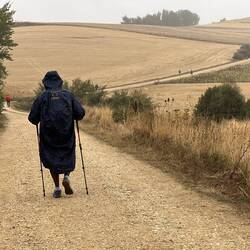 Walking in the rain.