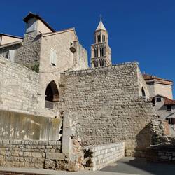 Ruins of the Vomitorium with Saint Domnius Bell Tower in the background