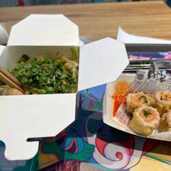 My splurge dinner. Sui mai and udon wok meal. Mmmmmm