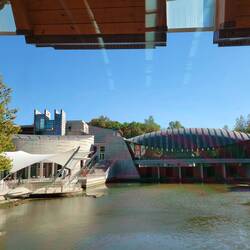 View from gallery to Cafe 11 at Crystal Bridges