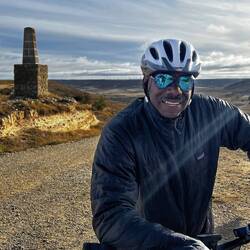 Allan took a quick breather at the top of our steepest hill this morning.