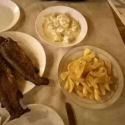 Dinner, including "paprika with milk"