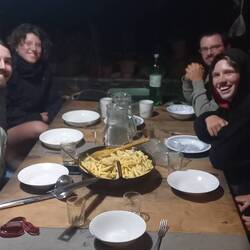 Dinner together back at the farm