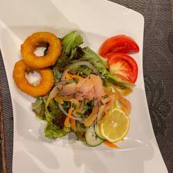 Entree - Gravalax and calamari salad