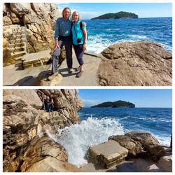 Past the cafe to the rocks