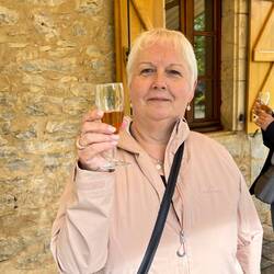 Sampling the Truffle wine - surprisingly good