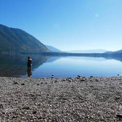 Checking out the Lake McDonald water temperature