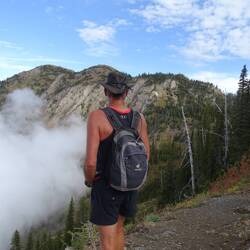 Fog rolling up hillside on our way to Twin Lakes, Jewel Basin Hiking Area