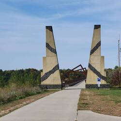 Towers that frame the entrance to the actual bridge