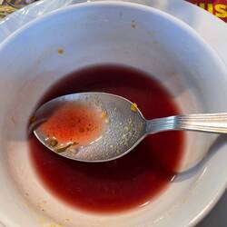 With the last few mouthfulls of soup you have to add a splash of wine to finish it