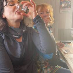 Maria & Mary making light work of the Eau de Vie