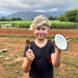Eating coconuts - Cains coconut