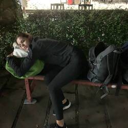 5AM: Reka being tired after not sleeping much on the night bus 😅