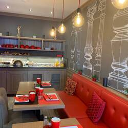 Breakfast at Hôtel Le 209. Funky decor