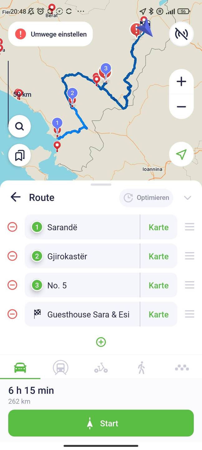 Und die Zeit bezieht sich auf die Autofahrt...