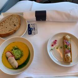 Menu was the same as HEL/SIN, but this time they served the appetizers separately from the mains.