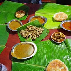 Bun parotta, ilai parotta (minced parotta), mutton chukka (mutton fry), mutte kozhi (chicken, eggs)