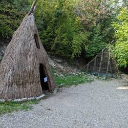 Recreated settlement showing how the trapeziod bases would have been covered