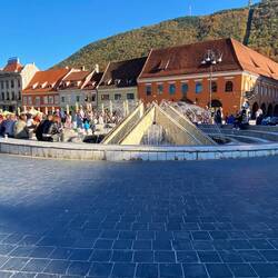 Fountain in the Town Square is a cool, quiet place to congregate.