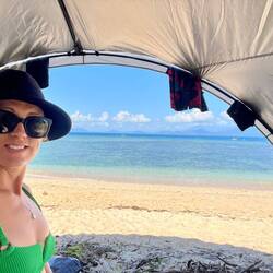 Relaxing while the boys fish