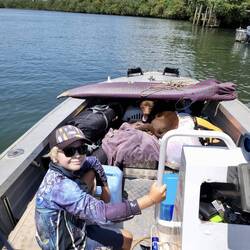 Lachlan and Ned chillin on Jared's boat