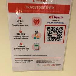 Everybody has to scan a QR code with their Trace Together app to enter any public facility.