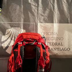 Waiting at the pilgrim reception centre for opening time