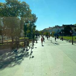 The pedestrian mall in the new town commercial centre.