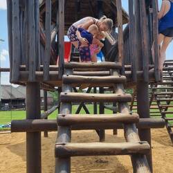 The mom has a fear of heights..... But helping the twins!!!!