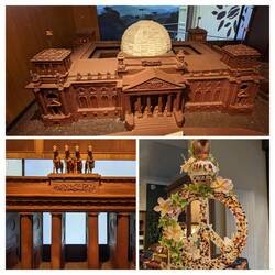 The Reichstag, Brandenburg Gate, and a peace sign all made out of chocolate at Rausch chocolatier